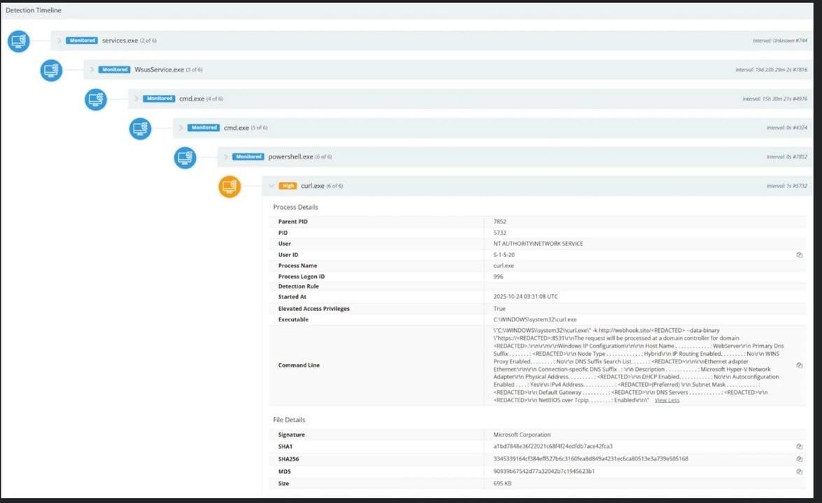 CVE-2025-59287 : Exploitation of Windows Server Update Services Remote Code Execution Vulnerability 

https://www.huntress.com/blog/exploitation-of-windows-server-update-services-remote-code-execution-vulnerability