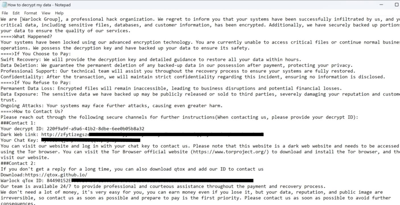 A Deep Dive Into Warlock Ransomware Deployed Via ToolShell SharePoint Chained Vulnerabilities

https://hybrid-analysis.blogspot.com/2025/10/a-deep-dive-into-warlock-ransomware.html